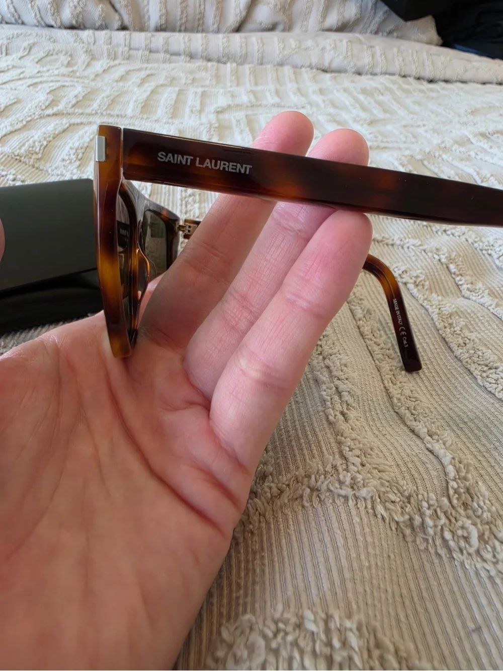 Saint Laurent Tortoise Square Sunglasses with Case